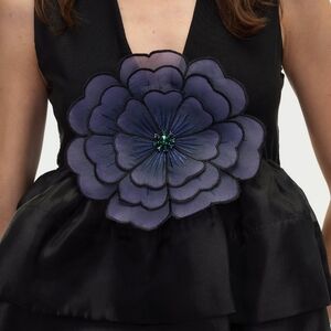 NWT Cynthia Rowley Black Blouse with Purple Floral Accent